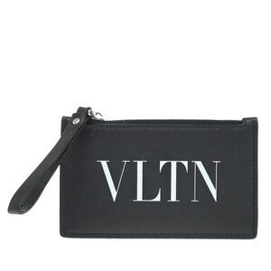 VALENTINO GARAVANI VLTN Logo Coin Wallet Card Holder Studs Leather Black 67KP228